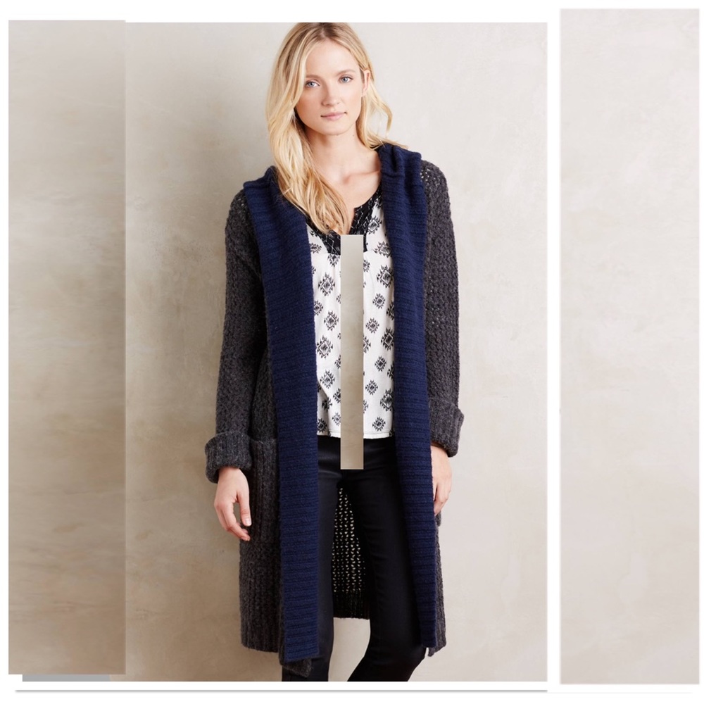 Anthropologie Lodge Hooded Long Cardigan Gray S